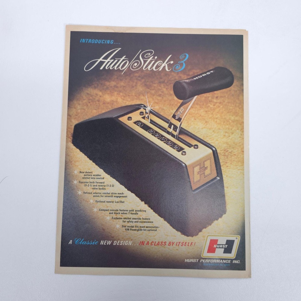 Hurst Auto Stick 3 Vintage Print Ad Shifter Console Muscle Car Performance Art